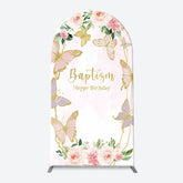 Aperturee - Pink Butterfly Baptism Happy Birthday Arch Backdrop